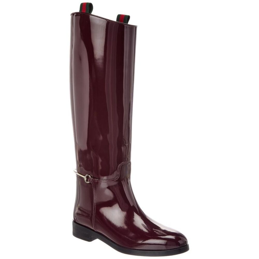 Gucci Slim Horsebit Patent Riding Boot, Red
